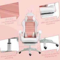 Vinsetto Racing Gaming Chair, Reclining PU Leather Computer Chair with Removable Rabbit Ears, Footrest, Headrest and Lumber Support, Pink(m-8)