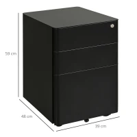 Vinsetto Lockable Cabinet, Rolling Filing Cabinet with 3 Drawers, Steel Office Drawer Unit for A4, Letter, Legal Sized Files(m-3)