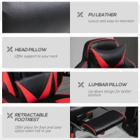 Vinsetto Swivel Gaming Chair with Footrest, PU Leather Computer Office Chair with Lumbar Support and Headrest, Black and Red(m-8)