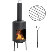 Outsunny Lareira de Jardim com Atiçador e Chaminé para Fumaça 30x30x105cm Preto(m-1)