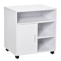 HOMCOM Multi-Storage Printer Stand Unit Office Desk Side Mobile Storage w/ Wheels Modern Style 60L x 50W x 65.5H cm - White(m-1)