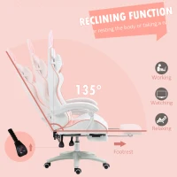 Vinsetto Racing Gaming Chair, Reclining PU Leather Computer Chair with Removable Rabbit Ears, Footrest, Headrest and Lumber Support, Pink(m-6)