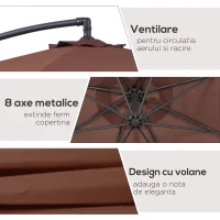 Outsunny Umbrela Soare Descentrata de Gradina cu Colt Inclinabil din Metal si Poliester, Cafea, Φ3×2.6m(m-6)