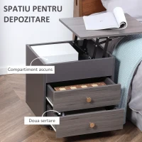 HOMCOM Noptiera, masuta de cafea cu sertare pentru living, dormitor, gri inchis(m-5)