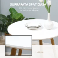 HOMCOM Masa de sufragerie moderna cu blat mat si picioare metalice, sufragerie living, alb(m-4)