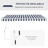Outsunny Copertina de Soare pentru Exterior Reglare cu Manivela, din Aluminiu si Poliester, 295x250cm, Albastru si Alb(m-4)