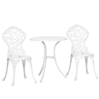 Outsunny 3 Pcs Aluminium Bistro Set Garden Furniture Dining Table Chairs Antique Outdoor Seat Patio Seater White(m-11)