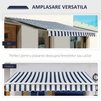 Outsunny Copertina de Soare pentru Exterior Reglare cu Manivela, din Aluminiu si Poliester, 295x250cm, Albastru si Alb(m-5)
