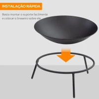 Outsunny Braseiro de Exterior Braseiro de Metal com Atiçador para Varanda Campismo Ar Livre Ø47x21 cm Preto(m-6)