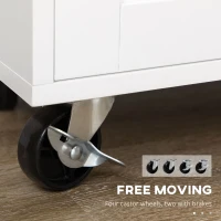 HOMCOM Kitchen Island Rolling Cart Storage Trolley with Rubberwood Top, Drawer, Spice Rack, Towel Rack, White(m-5)