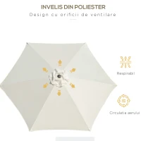 Outsunny Umbrela de Gradina si Plaja Inclinabila Aluminiu si Poliester Alb Φ2.6×2.35m(m-6)