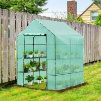 Outsunny 143x143x195 cm Walk in Greenhouse W/ Shelves-Dark Green(m-13)
