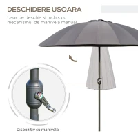 Outsunny Umbrela de gradina si terasa cu manivela, 18 spite si parte inclinabila, Ф255cm, gri inchis(m-4)