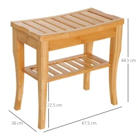 HOMCOM 45cm 2-Tier Slatted Shower Bench Storage Seat w/ 4 Legs Comfortable Safe Bathroom Stool Spa Bath Organiser(m-3)