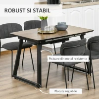 HOMCOM Masa de sufragerie extensibila Blat dreptunghiular cu efect de lemn pentru 4-6 persoane cu cadru metalic si frunze ascunse pentru bucatarie, sufragerie, living(m-10)