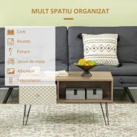 HOMCOM Masa de cafea industriala, masa centrala cu sertar si compartimente de depozitare deschise, picioare metalice ridicate, pentru camera de zi, maro deschis(m-5)