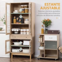 HOMCOM Aparador Alacena de Cocina Mueble Auxiliar para Comedor Salón Antivuelco 76x40x183 cm Roble(m-5)