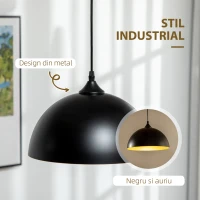 HOMCOM Lustra suspendata in stil industrial cu inaltime reglabila, plafoniera cu 2 piese metalice suspendate cu suruburi incluse, Ø30x126 cm, negru(m-5)