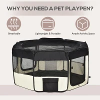 PawHut Fabric Dog Play Pen Puppy Pet Cat Rabbit Pig Guinea Playpen Run Indoor & Outdoor, Dia 120 x 58H cm Cream(m-4)