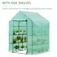 Outsunny 143x143x195 cm Walk in Greenhouse W/ Shelves-Dark Green(m-6)