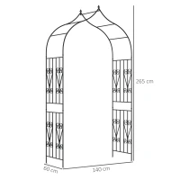 Outsunny Arco de Jardim de Metal Arco de Jardim para Plantas Trepadeiras Exterior Pátio 140x60x265 cm Preto(m-3)