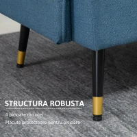 HOMCOM Canapele cu 2 locuri pentru camera de zi din tesatura cu buton cu perne, albastru inchis(m-5)