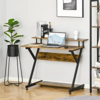 HOMCOM Industrial Computer Desk with Monitor Stand, 100 x 60cm Compact Desk for Small Spaces, Home Office Desk, Rustic Brown(m-6)