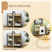 PawHut Maison de toilette pour chat meuble cache litière pour chat 2 étagères et grand plateau 80 x 40 x 73 cm(m-4)