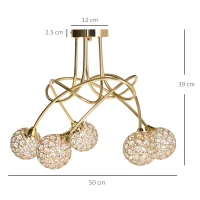 HOMCOM Crystal Chandelier Modern Pendant Light for Living Room with 5 Ball Lampshades 5 G9 Bulbs Required Gold Tone(m-3)