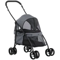 PawHut Carrinho para Animais de Estimação Dobrável com Janela de Malha Almofada Lavável Arnês de Segurança 82x47x97cm Cinza(m-1)