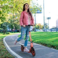 HOMCOM Foldable Adjustable Kick Scooter, with Dual Shock Absorber and ABEC-9 Bearing - Red(m-2)