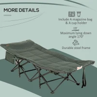 Outsunny Foldable Sun Lounger, Padded Patio Camping Bed with Carry Bag, Magazine Bag and Cup Holder for Outdoor, Garden, Porch, Grey(m-6)