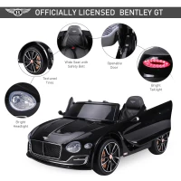 HOMCOM Bentley GT Licensed 12V Kids Electric Ride On Car with Remote Control Two Motors LED Light Music for 3-5 Years Black(m-6)