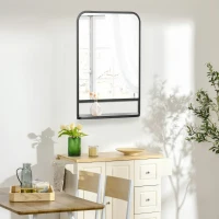 HOMCOM Modern Square Wall Mirror with Storage Shelf, 86 x 53 Mirrors for Living Room, Bedroom, Black(m-10)