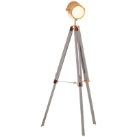 HOMCOM Adjustable Tripod Floor Lamp, Industrial Nautical Searchlight with Wood Legs, for Living Room, Bedroom, Grey and Rose Gold