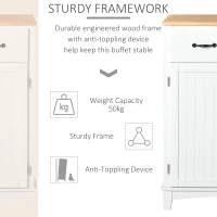 HOMCOM Modern Kitchen Cupboard, Wooden Storage Cabinet, Tableware Organizer with 2 Drawers for Living & Dining Room, White(m-5)