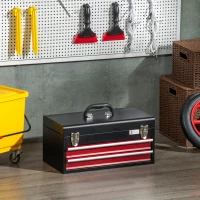 DURHAND 2 Drawer Tool Chest, Lockable Metal Tool Box with Ball Bearing Runners, Portable Toolbox, 460mm x 240mm x 220mm, Black(m-6)