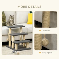PawHut 48cm Three-Step Cat Tree, with Toy Ball, Jute Scratching Post - Grey(m-5)