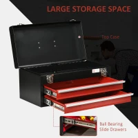 DURHAND 2 Drawer Tool Chest, Lockable Metal Tool Box with Ball Bearing Runners, Portable Toolbox, 460mm x 240mm x 220mm, Black(m-5)