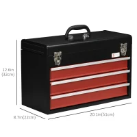 DURHAND 3 Drawer Tool Chest, Lockable Metal Tool Box with Ball Bearing Runners, Portable Toolbox, 510mm x 220mm x 320mm(m-3)