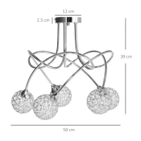 HOMCOM Modern Crystal Ball Chandelier Ceiling Light Pendant Light with 5 Lampshades 5 G9 Bulbs Required Silver(m-3)