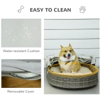 PawHut Wicker Covered Dog Bed, Waterproof Pet Sofa Outdoor with Adjustable Canopy, Soft Cushion for Small and Medium Dogs, Grey(m-7)