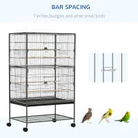 PawHut Large Bird Cage Budgie Cage for Finch Canaries Parakeet with Rolling Stand, Slide-out Tray, Storage Shelf, Food Containers, Dark Grey(m-6)