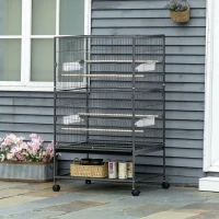 PawHut Large Bird Cage Budgie Cage for Finch Canaries Parakeet with Rolling Stand, Slide-out Tray, Storage Shelf, Food Containers, Dark Grey(m-2)
