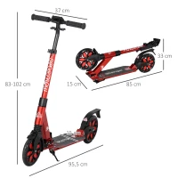 HOMCOM Foldable Adjustable Kick Scooter, with Dual Shock Absorber and ABEC-9 Bearing - Red(m-3)