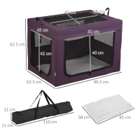 PawHut Large Medium Dog Crate Dog Carrier Dog Travel Crate Folding Fabric Soft 90Lx63Wx63Hcm-Purple(m-3)