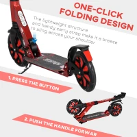 HOMCOM Foldable Adjustable Kick Scooter, with Dual Shock Absorber and ABEC-9 Bearing - Red(m-5)