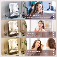 HOMCOM Vanity Mirror with LED Lights, Tabletop Makeup Mirror with 12 Dimmable Bulbs, Memory Function and Metal Frame, Black(m-6)