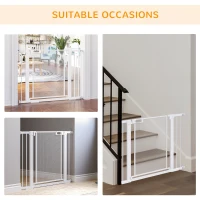 PawHut Dog Barrier for House, Dog Safety Gate for Doorways and Staircases, w/ Auto Closing Door, w/ Double Locking - White(m-7)