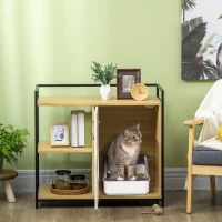PawHut Maison de toilette pour chat meuble cache litière pour chat 2 étagères et grand plateau 80 x 40 x 73 cm(m-2)